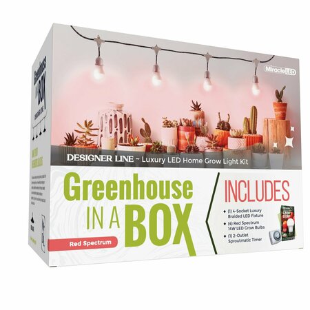 MIRACLE LED 4-Socket Designer Greenhouse in a Box Grow Light Kit, Red Spec., 14W Replace 150W Grow Bulbs 801795